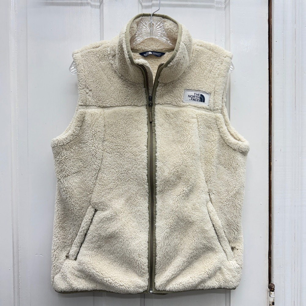 The North Face Campshire Fleece Vest Womens Large Cream Sherpa Full Zip